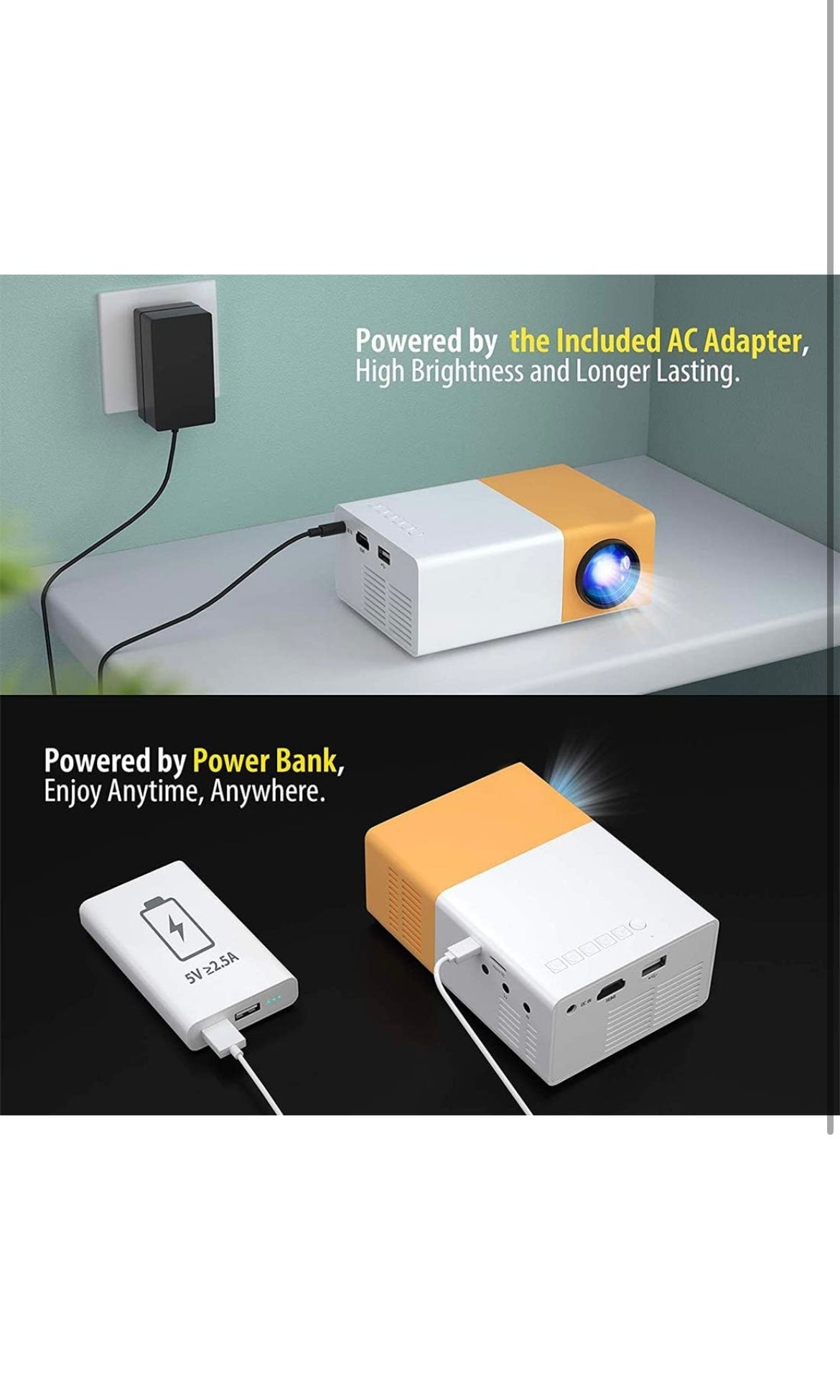 Mini LED Projector |Yellow Mini Home Theater LED Portable Projector| Multiple Interfaces Like AV, Audio, USB, HDMI, Micro SD, Film Projector