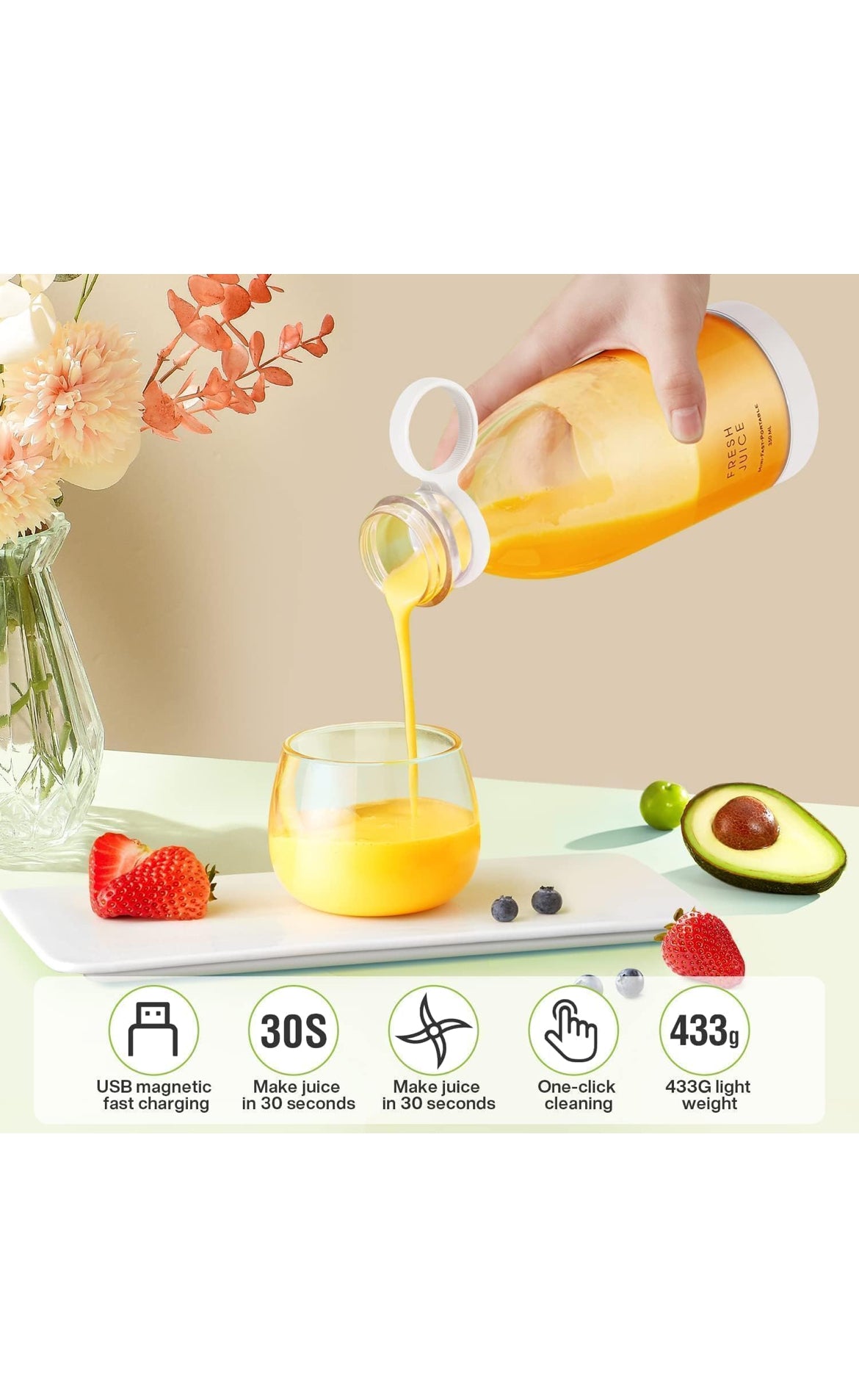 Portable Electric Mini USB Bottle Juicer Blender Rechargeable Hand Juicer